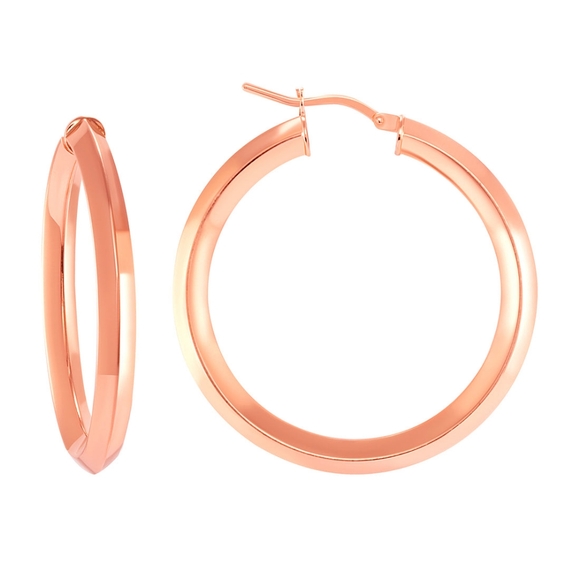 Sterling Silver 925 Rose Gold Plated Plain 3D Design Plain Hoop Earrings 30MM - Picture 2 of 9